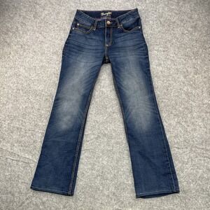 Mid Rise Boot Cut Wrangler Jeans Size 7/32. Women's Dark Wash Blue Denim Jeans